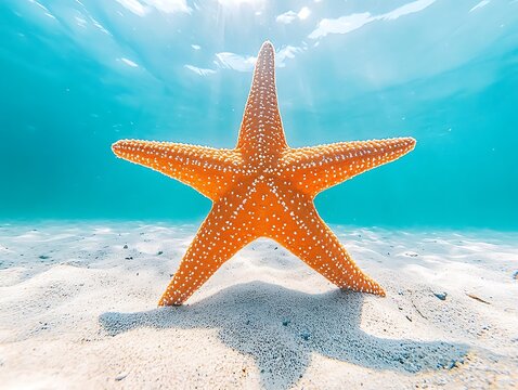 Starfish on sandy ocean floor.