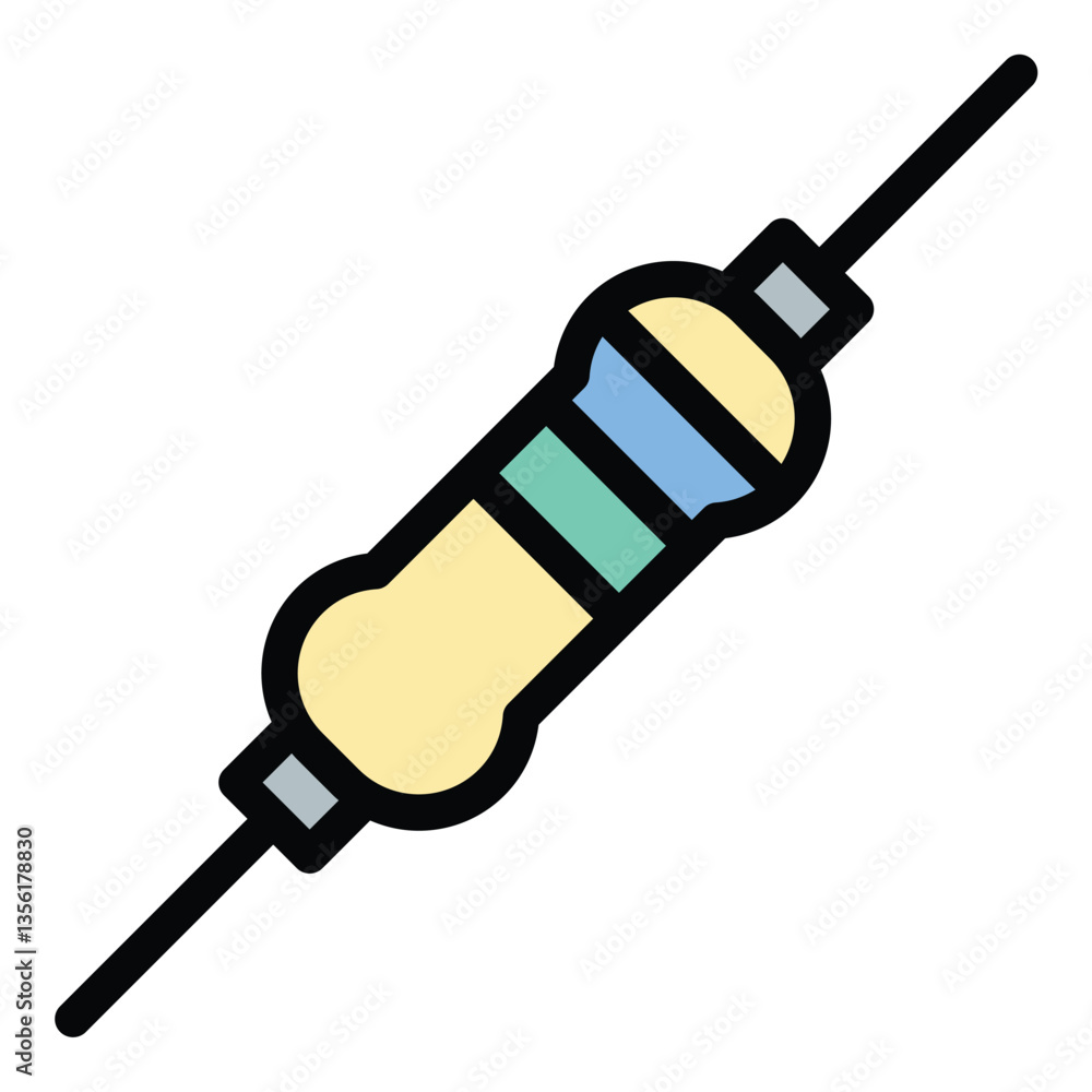 Poster resistor icon flat line style illustration representing an electronic component that limits electric
