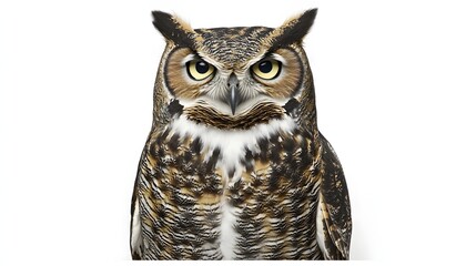 Fototapeta premium Close-Up Portrait of a Majestic Owl with Striking Features and Intriguing Eyes