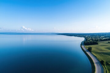 Lake and road aerial view