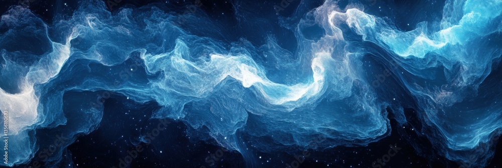 Poster ethereal blue and white abstract background with swirling patterns representing cosmic clouds and ga