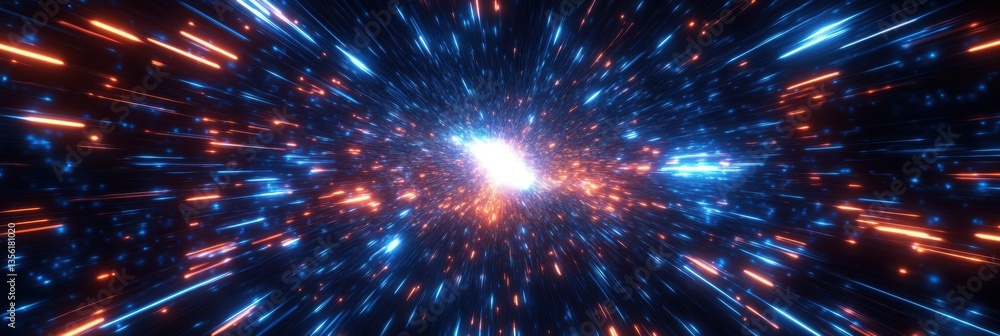 Aufkleber abstract cosmic exploration in bright colors with light trails and starry background representing sp