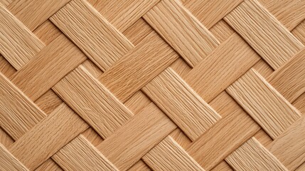 A close-up view of a woven texture featuring light-colored wooden strips arranged in a diagonal pattern.