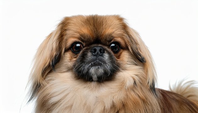 pekingese portrait close up on white background