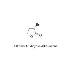 3-Bromo-4,5-dihydro-2(3H)-furanone skeletal structure. Brominated Lactone compound schematic illustration. Simple diagram, chemical formula.