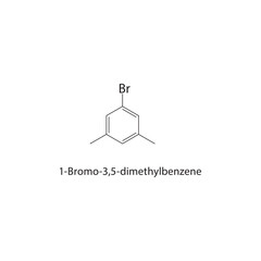 Fototapeta premium 1-Bromo-3,5-dimethylbenzene skeletal structure. Brominated Alkylbenzene compound schematic illustration. Simple diagram, chemical formula.
