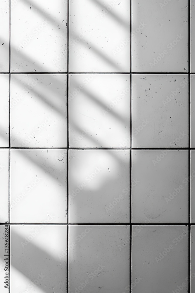 Poster light and shadow interplay across tiled surface, creating striki