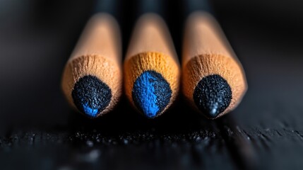 Close-up of three colored pencils