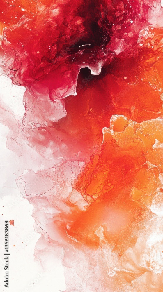 Poster abstract vibrant red and orange fluid art with swirling patterns and soft textures, perfect for back