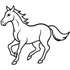 Horse running silhouette vector black outline, white background 