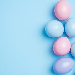 Colorful Easter eggs on pastel minimal background