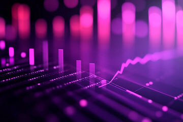Abstract image of glowing pink and purple data bars and line graph, suggesting growth and financial success, ideal for business or technology concepts