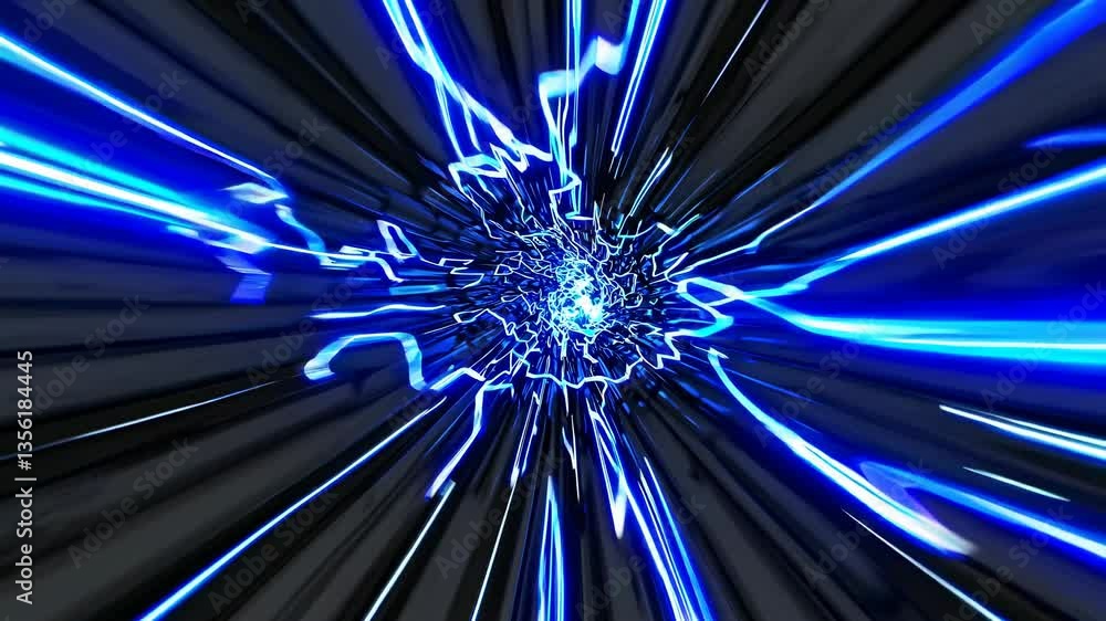 Poster dynamic video concept with a futuristic style, featuring a wormhole effect. the camera angle is a ce