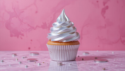 cupcake with silver frosting 