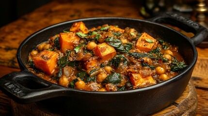 top view of colorful stew with chickpeas and potatoes