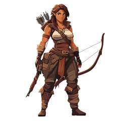 Illustration of a female elf archer with a bow and arrows in a fantasy setting © Aqib