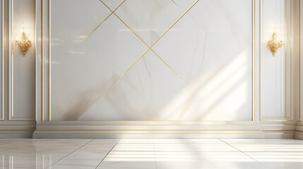 Elegant Room with Marble Paneling, Gold Accents, and Chandelier Lighting - Made with Generative AI