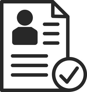 recommend clip art: Approved resume solid icon with profile document and checkmark, vector.