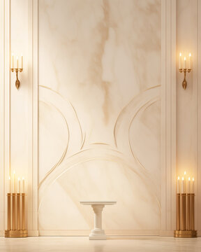 Elegant Neoclassical Interior with Sconce Lighting and Curved Wall Details - Made with Generative AI