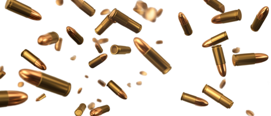 Falling bullets, flying shells isolated on a transparent background