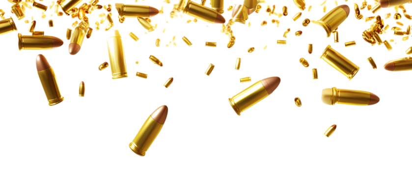 Falling bullets, flying shells isolated on a transparent background