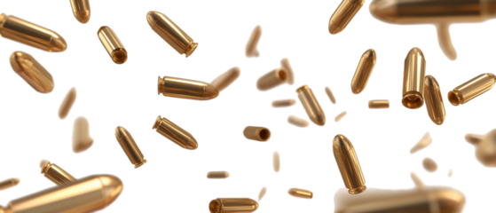Falling bullets, flying shells isolated on a transparent background