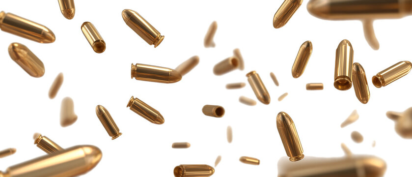 Falling bullets, flying shells isolated on a transparent background
