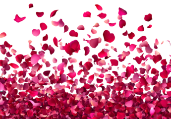 Red rose petals falling on a transparent background, a Valentine's Day