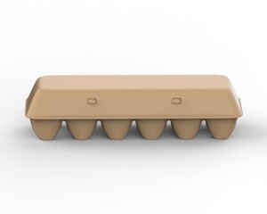 carboard egg carton packaging mockup, kraft egg tray on isolated white background, 3d illustration