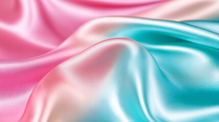 Obraz premium Smooth pastel satin fabric in pink and aqua forms gentle waves, creating an elegant abstract background with a luxurious and fluid texture