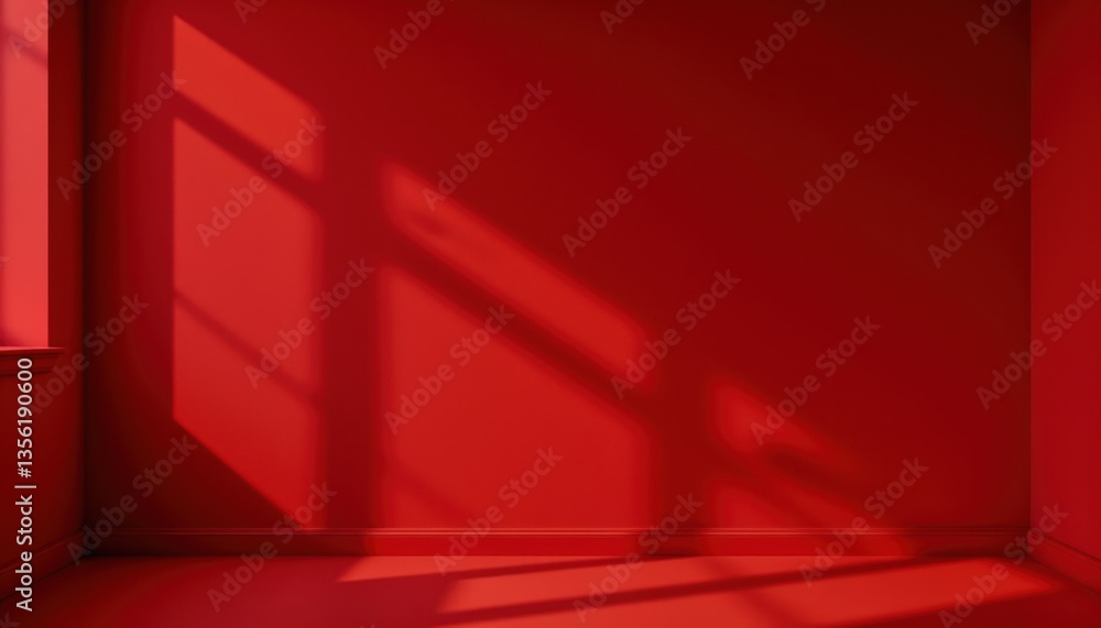 Poster warm color palette generate a cozy, inviting scene centered around a deep red wall embellished with 