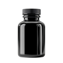 Empty black supplement bottle
