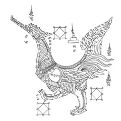 Thai traditional tattoo. Phaya Hong Thong Yantra or Golden Swan Yantra. Thai text translation: attractiveness and ability to gain favor from others