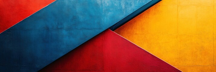 Fototapeta premium Abstract geometric shapes in vibrant colors showcasing blue, red, yellow, and orange textures creating a modern art background for design use and inspiration