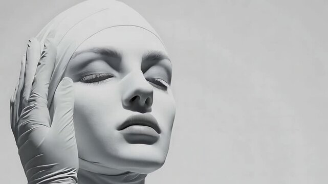Model with a serene expression receiving a gentle touch in a plastic surgery advertisement