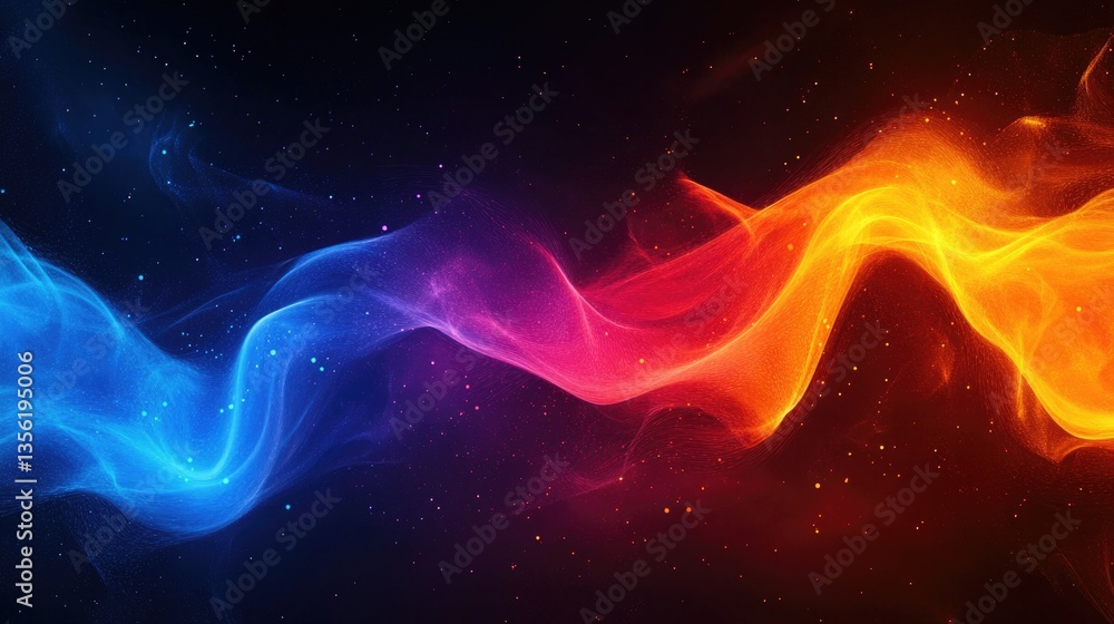 Poster flowing waves of vibrant colors create mesmerizing, dynamic comp