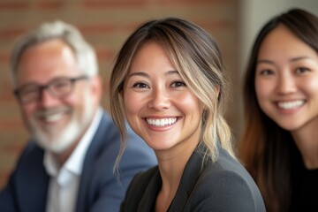Smiling coworkers at a meeting