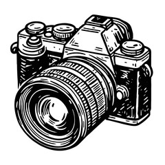 Hand-drawn vintagecamera Illustration, Black and White