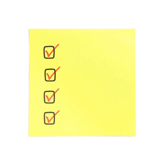 Vibrant yellow sticky note with completed checklist tasks perfect for productivity and organizational concepts