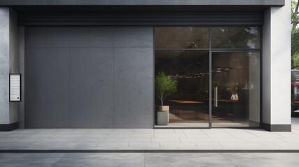 Modern Minimalist Storefront with Blank Signage - Exterior View