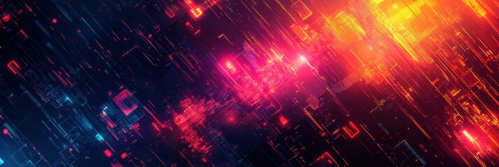 Abstract digital background with vibrant colors and glowing lines creating a futuristic and high-tech atmosphere suitable for technology themes