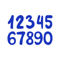 Handwritten font numbers set. Blue numbers isolated