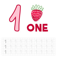 Number 1. Entertaining book. Page for developing children's writing. Teaching kids to write numbers.