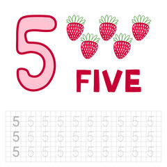 Number 5. Entertaining book. Page for developing children's writing. Teaching kids to write numbers.