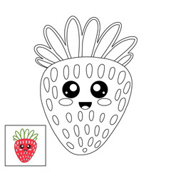 Coloring pages for children. Cute strawberry, outline drawing with examples in color.