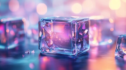 Glimmering icy blocks reflecting radiant lights with unique composition