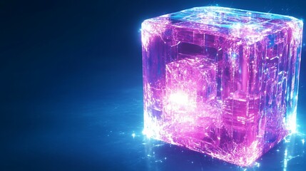 Abstract luminous cube with intricate structure and vibrant colors