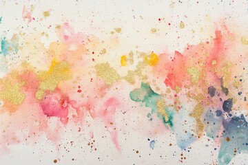 Fototapeta premium Watercolor pastel background with beige gold glitter and muted paint splashes for elegant wedding invitations and branding materials.