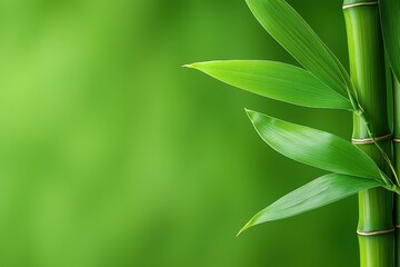 Obraz premium Close-up of green bamboo leaves against a soft green background.