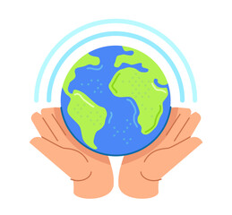 Hands holding earth globe. Caring for planet, environmentalism. Protecting the environment, ecology and climate